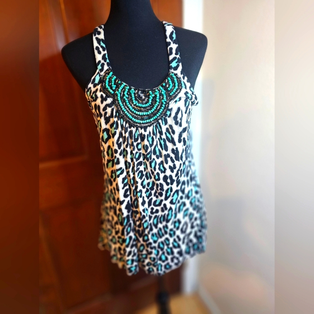 Leopard print beaded tank top